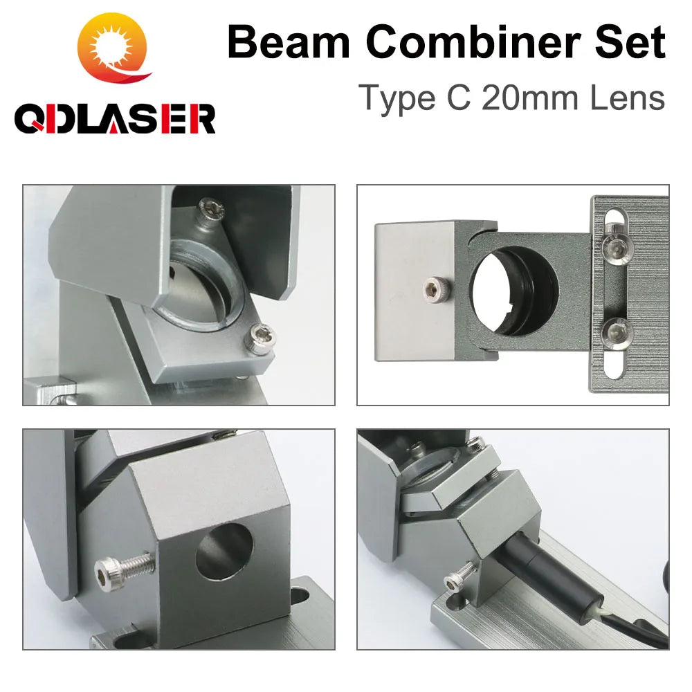 QDLASER Beam Combiner Set Combiner Mount + Beam Combiner (20mm)+Red Pointer for CO2 Laser Engraving Machine