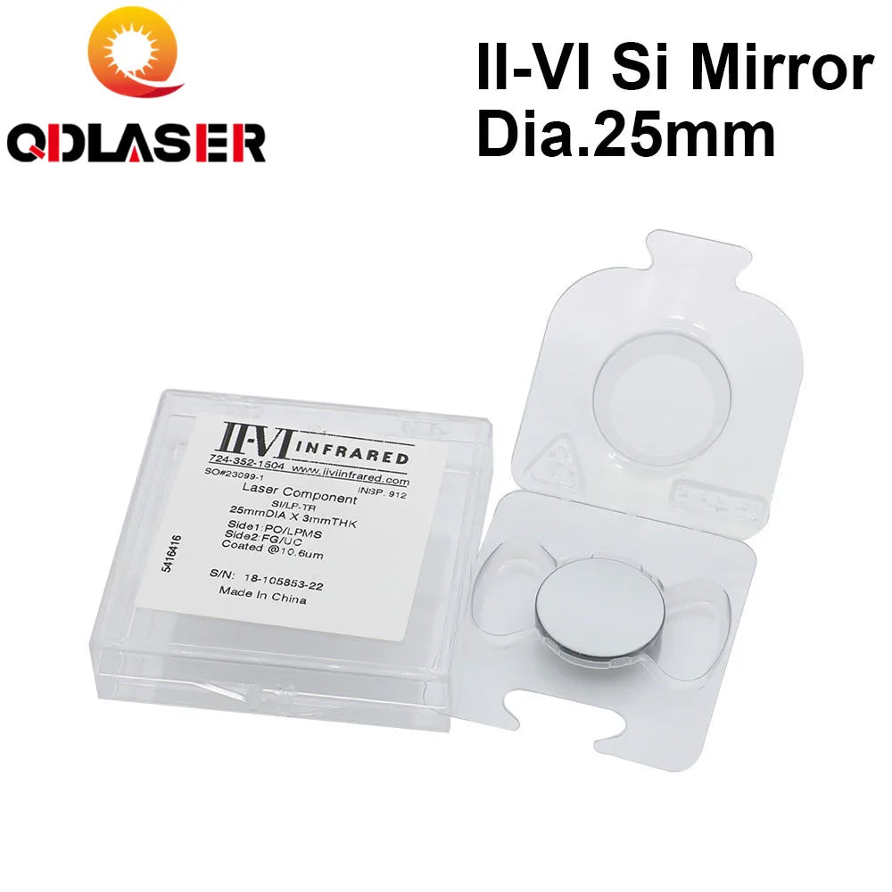 QDLASER II-VI CO2 Laser Si Mirror Dia. 25mm Thk.3mm 10.6um LPMS Coating for CO2 Laser Engraving Cutting Machine Free Shipping