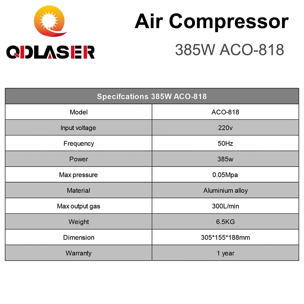 QDLASER SUMSUM High Power Air Pumps 385W ACO-818 220V/50Hz Electromagnetic Air Pump for Co2 Laser Engraving&Cutting Machine