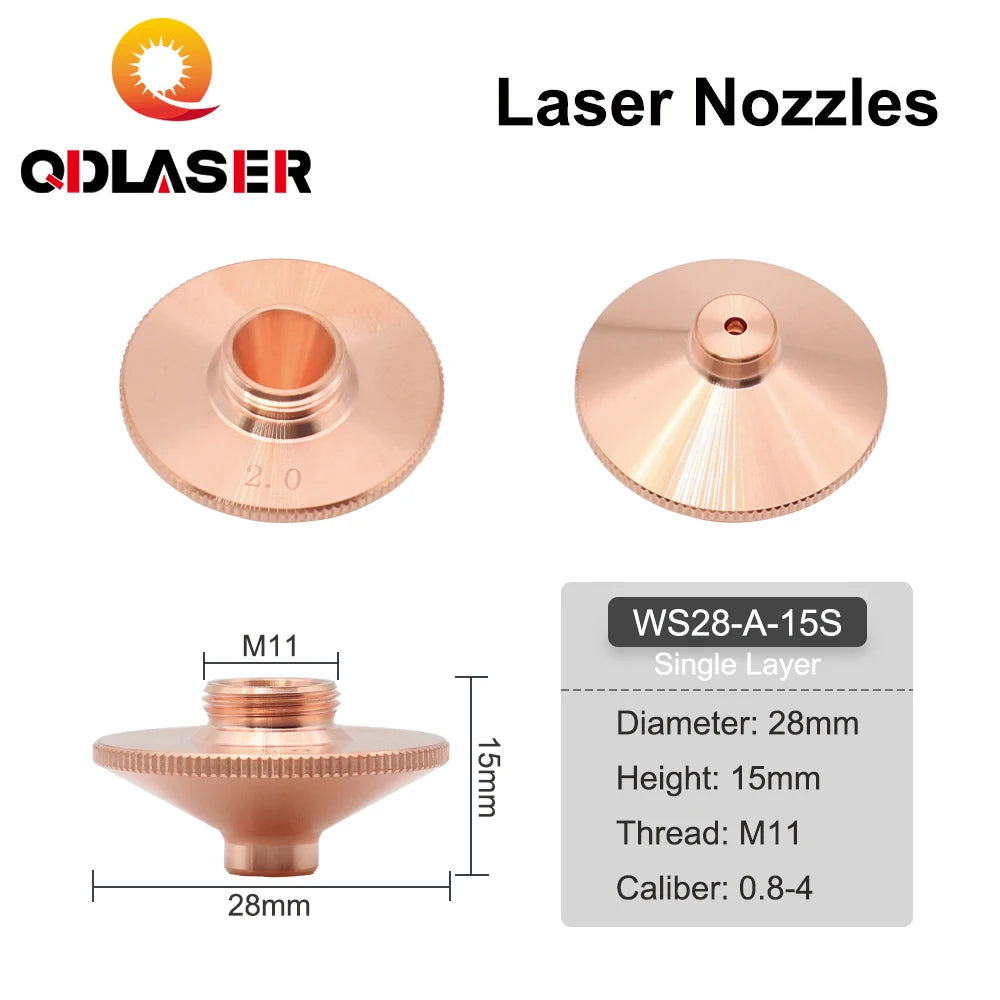 QDLASER WSX Laser Nozzles Single/Double Layers 10pcs/lot Dia.28mm H15 Caliber 0.8-3.0mm for WSX Fiber Laser Cutting Head