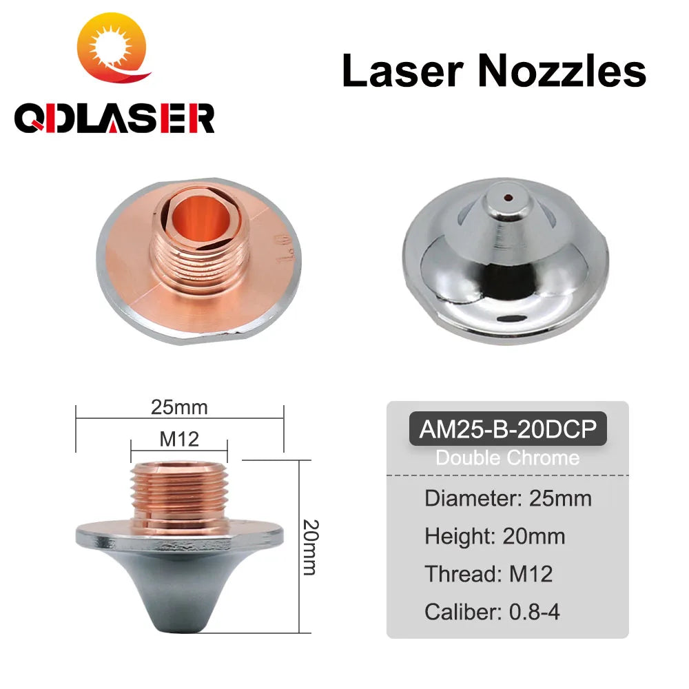 QDLASER Amada OEM Fiber Laser Layer Double Layer Nozzles Dia 25mm H20 Caliber 0.8-4.0mm M12 for Fiber Laser Cutting Head