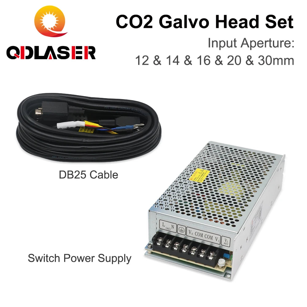 QDLASER CO2 Laser Scanning Oscillator Galvo Scan Head 10.6um Input Aperture 12mm 14mm 16mm 20mm 30mm Scanners with Power Supply