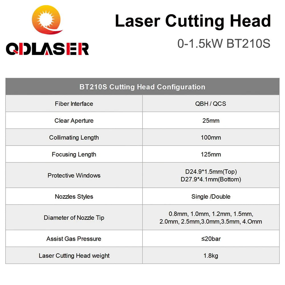QDLASER BT210s 0-1500w Fiber Laser Cutting Head for Metal Cutting