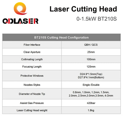 QDLASER BT210s 0-1500w Fiber Laser Cutting Head for Metal Cutting