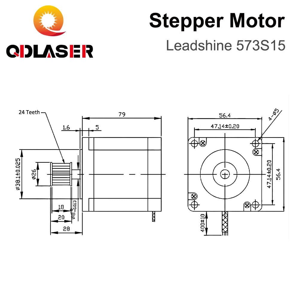 QDLASER Leadshine 573S15 3 phase Stepper Motor for NEMA23 5A Length 79mm (2.99 inch) Shaft 8mm (0.315 inch)