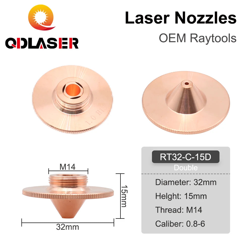 QDLASER C Type TQ Laser nozzles Dia.32 H15 Single Layer Chrome-Plated Double Layers Caliber 0.8-5.0mm for Cutting Head