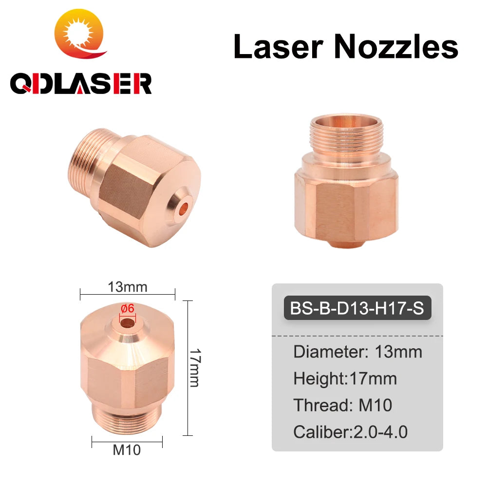 QDLASER OEM H Series Dia.13mm M10 Laser Nozzle Double Layers Caliber1.0-3.0mm Height17mm for Fiber Laser Cutting Head