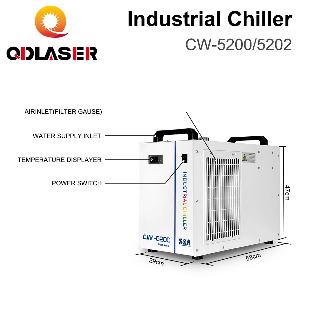 QDLASER CW5200 CW5202 S&A Water Chillers Industrial air Water Cooler for CO2 Laser Engraving Cutting Machine Cooling
