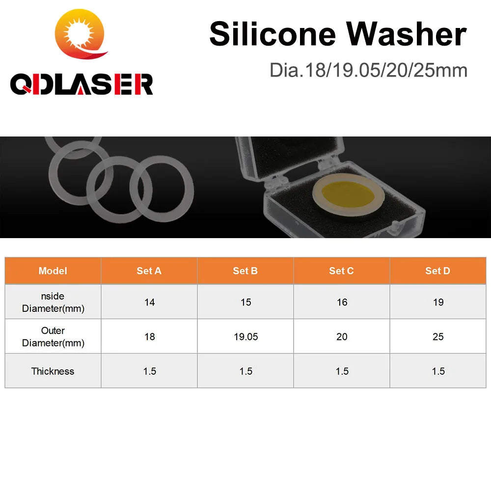 QDLASER Laser Lenses Silicone Washer Dia.18/19.05/20/25mm for CO2 Laser Focusing Lens Mirrors