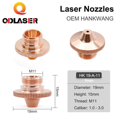 QDLASER OEM HANKWANG Knurled HK Nozzle Single Double Dia.19mm Height15mm Thread M11 for Korea HK Fiber Laser Cutiing Machine