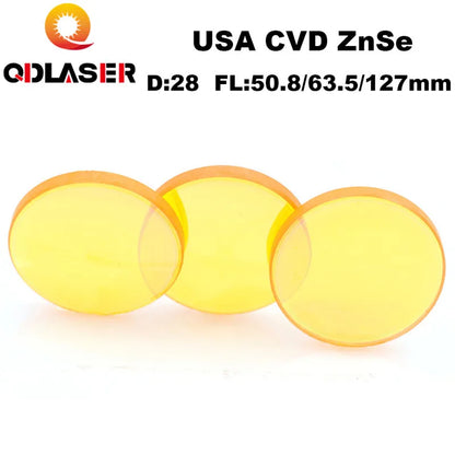 High Power USA CVD ZnSe Laser Focus Lens Dia. 28mm FL50.8/63.5/101.6mm for CO2 Laser Engraving Cutting Machine