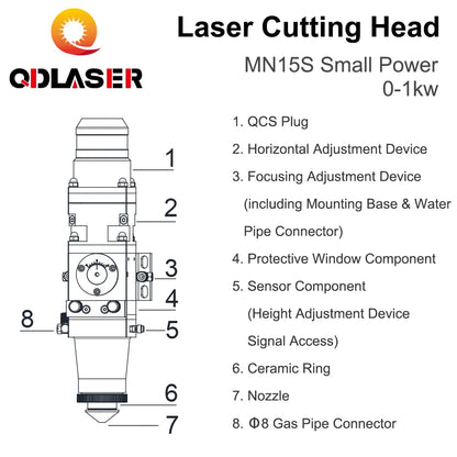 QDLASER WSX Fiber Laser Cutting Head 0-1KW MN15S Small Power Max Laser Power 1000W Focal Length 75mm / 100mm for Metal Cutting