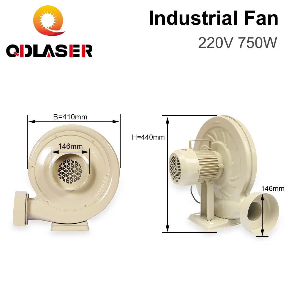 QDLASER Exhaust  Fan Air Blower  220V 750W Centrifugal Type for CO2 Laser Engraver Cutting Machine Medium Pressure Lower Noise