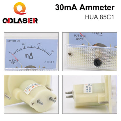 QDLASER HUA 85C1 DC 30mA Ammeter Current Voltage Meters Analog Amp Panel Meter for CO2 Laser Engraving and Cutting Machine"