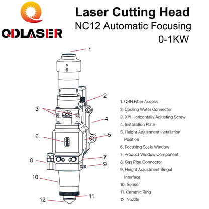 QDLASER WSX NC12 1000W 0-1KW Automatic Focusing Fiber Laser Cutting Head