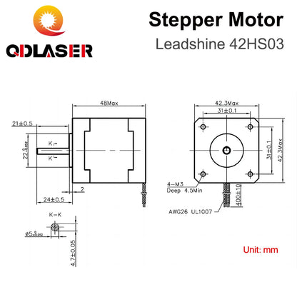 QDLASER Leadshine 42HS03 2 phase Stepper Motor 0.7A 0.47NM 48mm Length Shaft 8mm for Co2 Laser Machine CNC 3D Print Machine