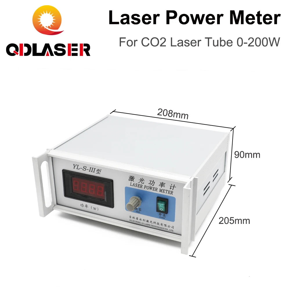 QDLASER Benchtop Power Meter YL-S-III 0-200W Meter Test Range 0-200W Use Wavelength 10.6um Voltage AC 220V for CO2 Laser Tubes