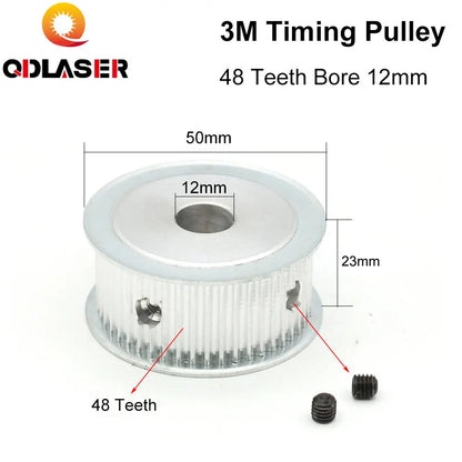 QDLASER 3M-48 Teeth HTD  Timing Pulley Bore 6/8/10/12/14/15/19/20mm for Width 20mm AF/BF Aluminium  HTD3M Synchronous Belt 48T