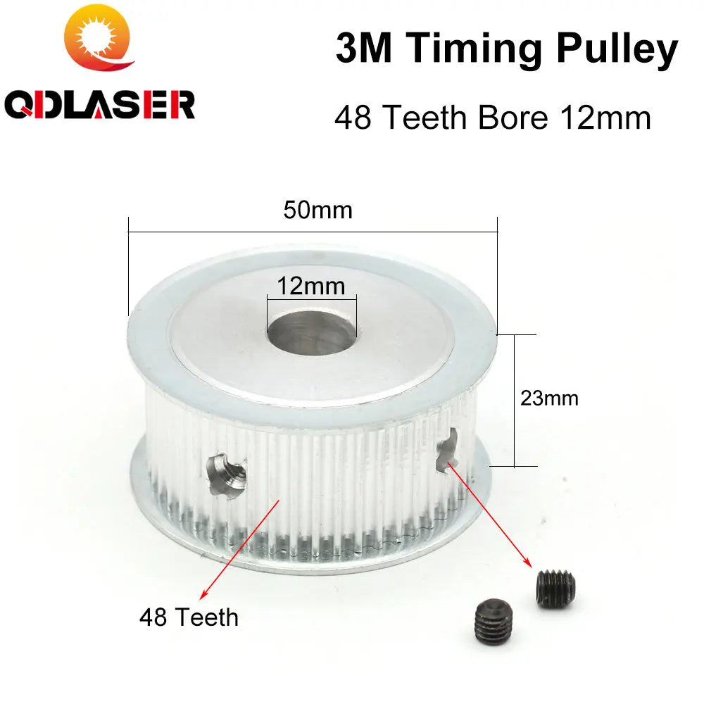 QDLASER 3M-48 Teeth HTD  Timing Pulley Bore 6/8/10/12/14/15/19/20mm for Width 20mm AF/BF Aluminium  HTD3M Synchronous Belt 48T
