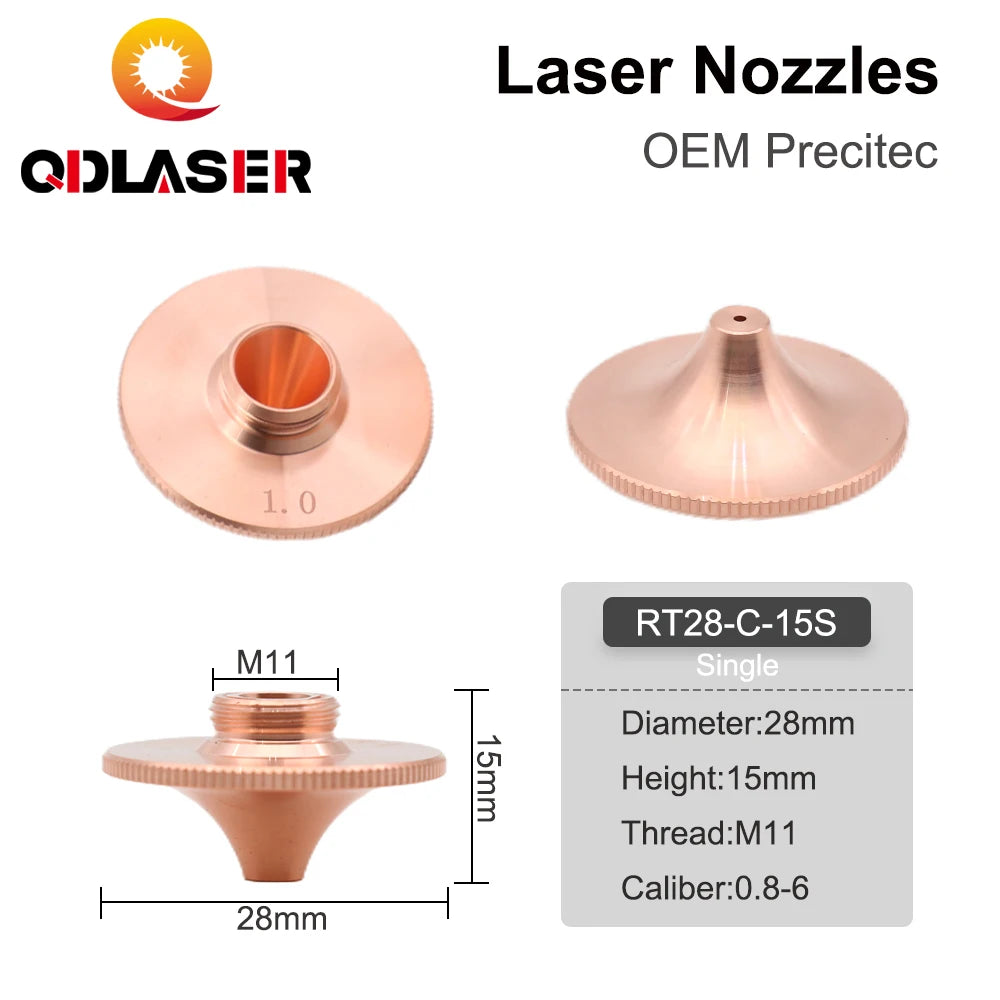 QDLASER Laser Nozzles Single Double Layer Dia.28mm Caliber 0.8 - 4.0 for FIBER Laser Cutting Head