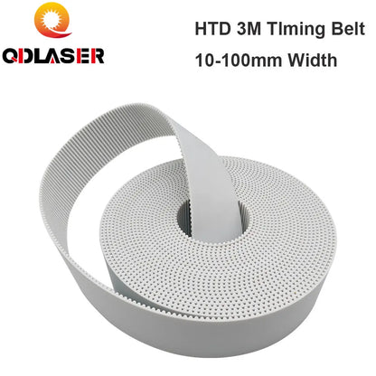 QDLASER 10meters HTD3M Timing Belt  Width 15 20-100mm Color White PU Polyurethane with Steel Core HTD 3M Open Ended Belt
