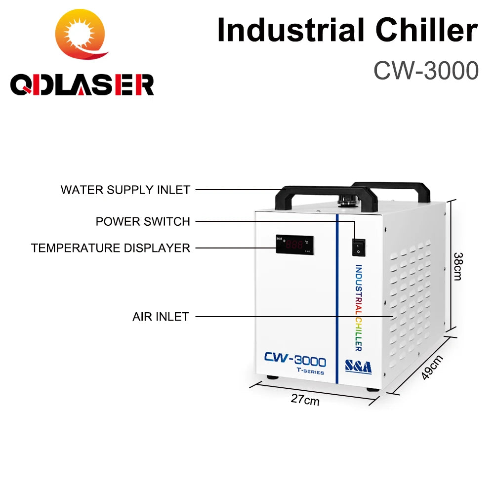 QDLASER CW3000 S&A Industrial Water Chiller for CO2 Laser Engraving Cutting Machine Cooling 60W 80W Laser Tube DG110V AG220V