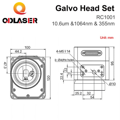 QDLASER Fiber Laser Scanning Galvo RC1001-R Galvo Head Set 10.6um &1064nm & 355nm 10mm Galvanometer Scanner