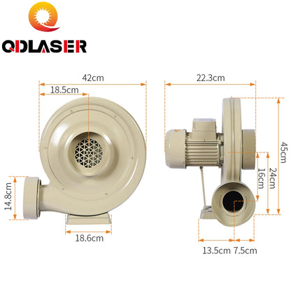 QDLASER 750W 220/380V Exhaust Fan Air Blower Centrifugal for CO2 Laser Engraving Cutting Machine Medium Pressure Lower Noise