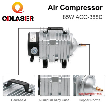 QDLASER Air Compressor 85W ACO-388D Electrical Magnetic Air Pump 110V 60HZ / 220V 50HZ for CO2 Laser Engraving Cutting Machine
