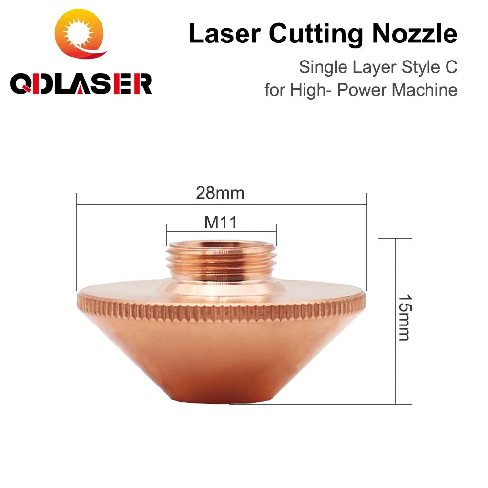 QDLASER Penta Laser Cutting Nozzles Single Layer C Style for High-Power Machine D28 M11 H15mm Caliber 3.5-6.0mm for Fiber Laser