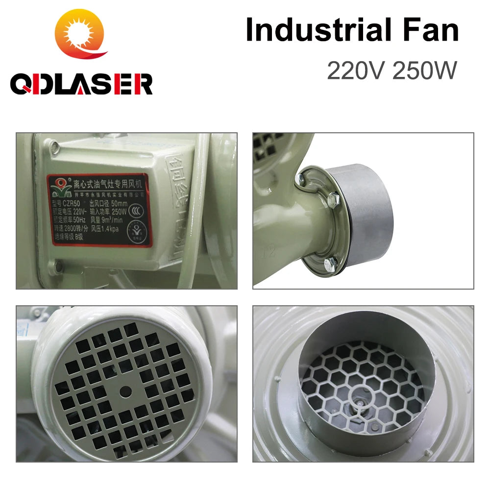 QDLASER Exhaust  Fan Air Blower  220V 250W Centrifugal Type for CO2 Laser Engraver Cutting Machine Medium Pressure Lower Noise