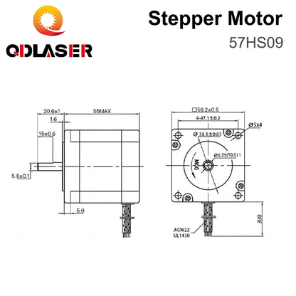 QDLASER Leadshine 57HS09 2 Phase Stepper Motor NEMA23 3.0A 0.9NM Length 55mm Shaft 6.35mm for Co2 Laser Engraving Machine