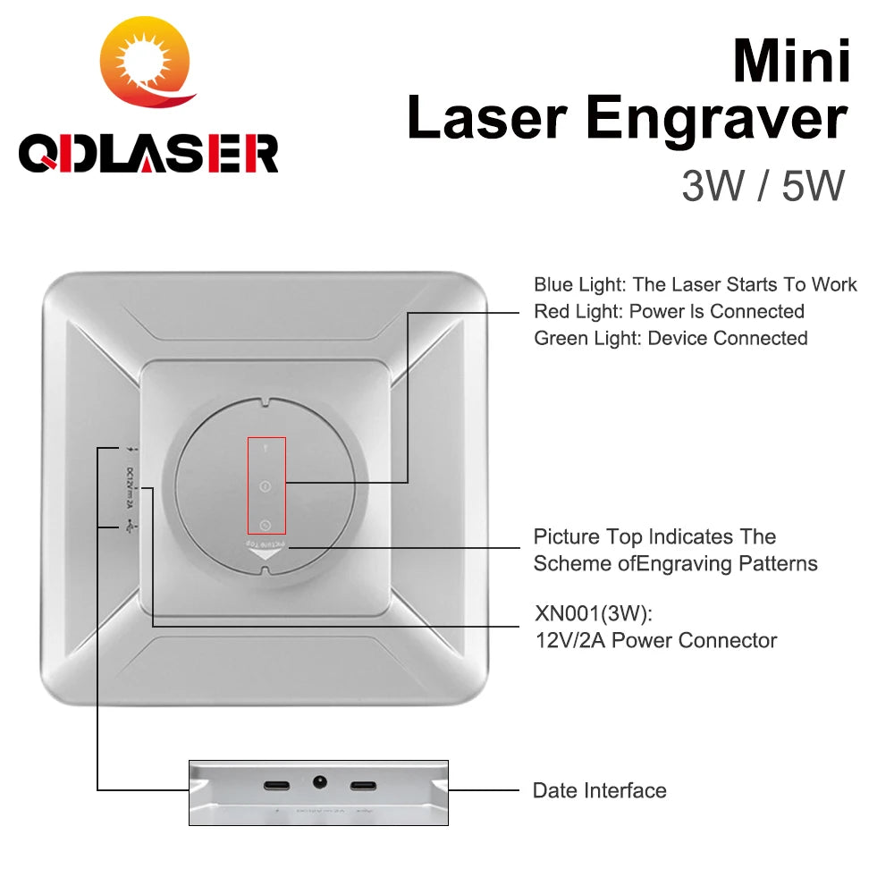 QDLASER MINI Laser Engraver 5000mw Fast Mini Logo Mark Printer CNC DIY Laser Engraving Machine  Cutter Woodworking Wood Plastic