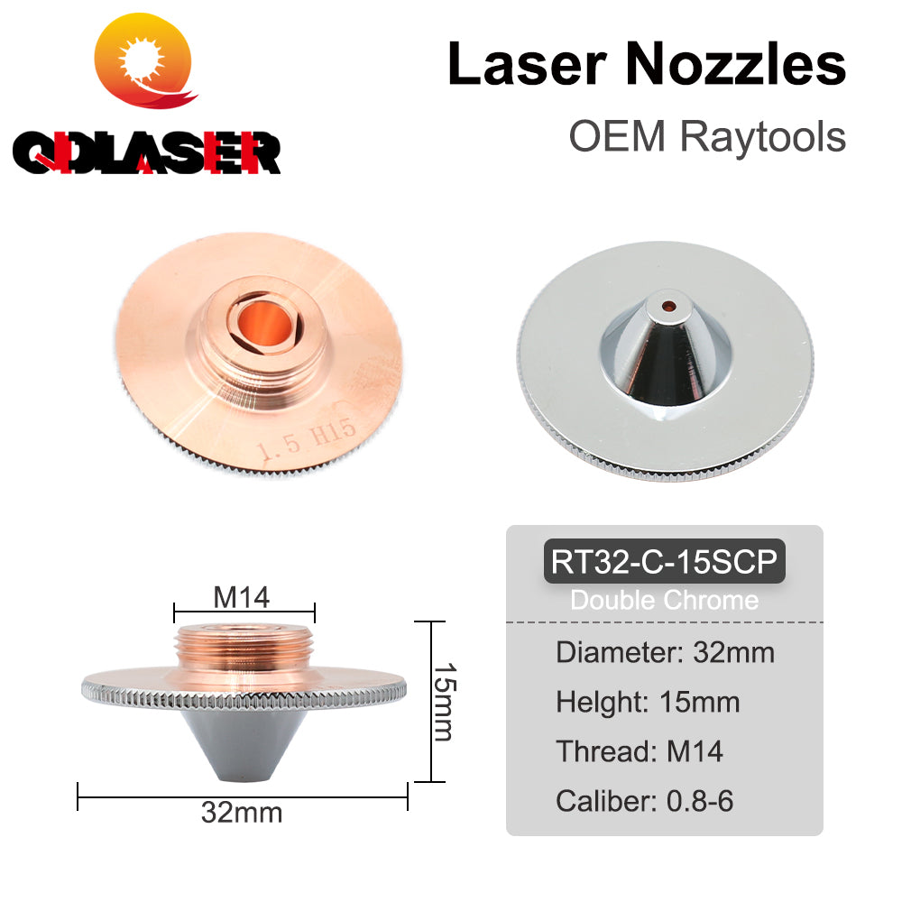 QDLASER C Type TQ Laser Nozzles Dia.32 H15 Single Layer Chrome-Plated Double Layers Caliber 0.8-5.0mm for Cutting Head
