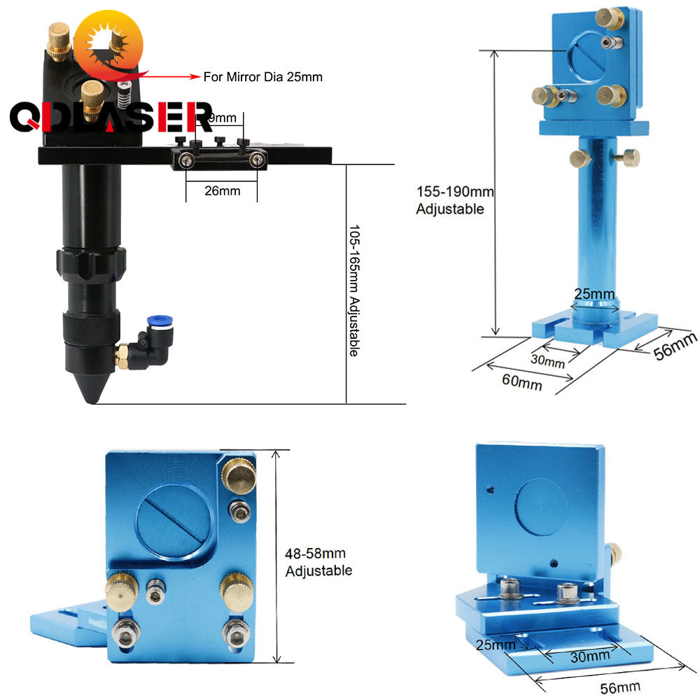 CO2 Laser Head Kit Focus Lens Mirror Mount Holder for CO2 Laser Cutting Machine Metal Base Spare Parts