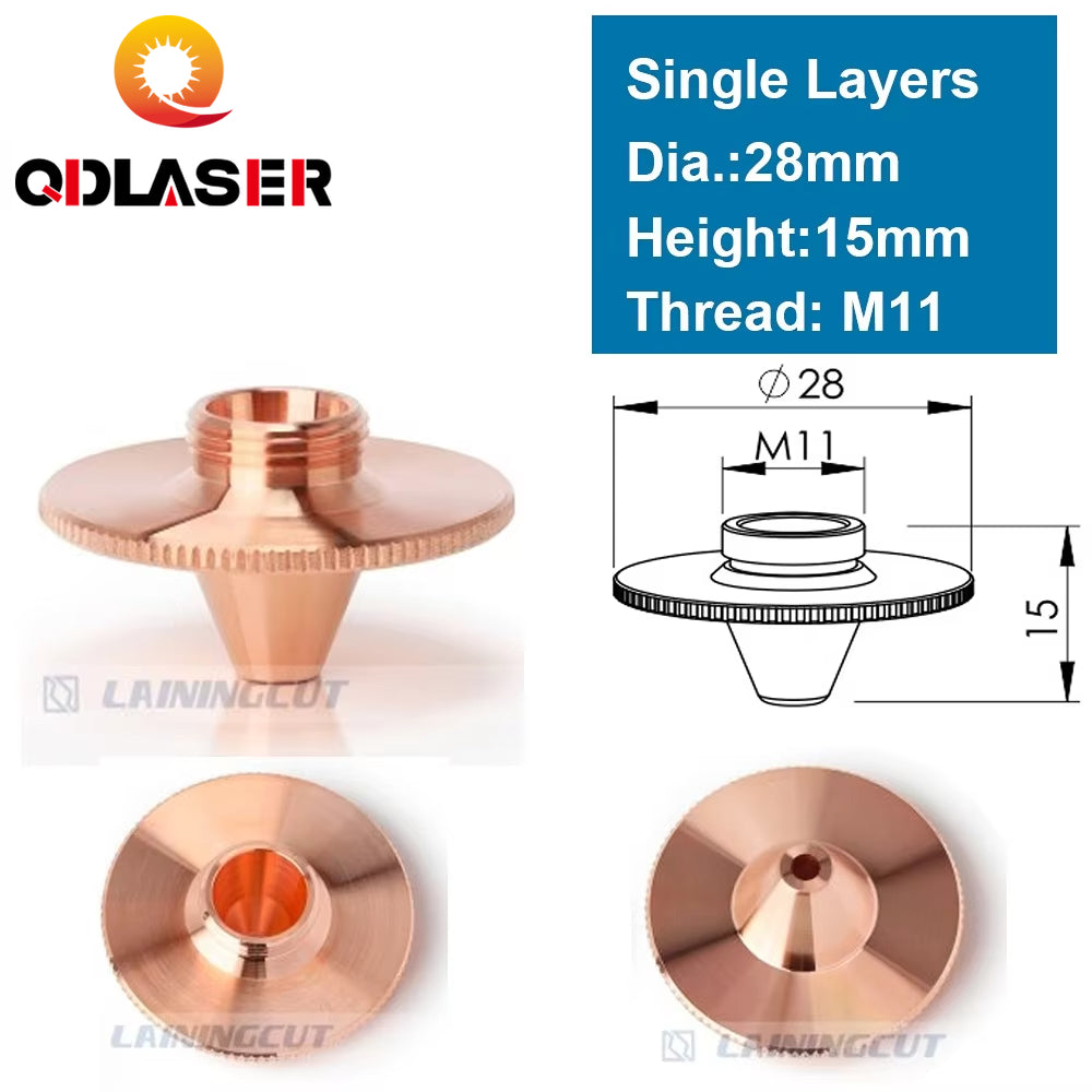 QDLASER Laser Nozzles Single Double Layer Dia.28mm Caliber 0.8 - 4.0 for OEM Precitec FIBER Laser Cutting Head
