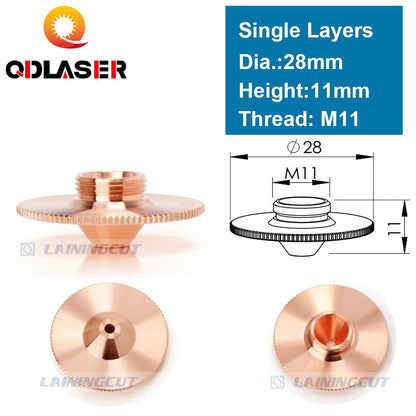 QDLASER Laser Bulge Nozzle Single Layer D28 H11/15 Caliber 0.8 - 4.0HD for Precitec 1064nm Fiber Laser Cutting Head