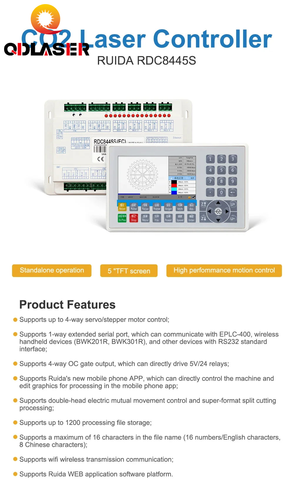 QDLASER RDC8445S Ruida Laser Controller - Upgrade for CO2 Laser Engraving & Cutting Machines
