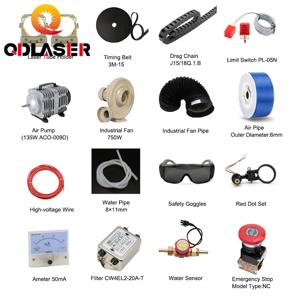 QDHWOEL Complete Accessories for 9060 RECI W4 Customized CO2 Laser Machine Laser Solution of All Parts for DIY Laser Ruida S&A