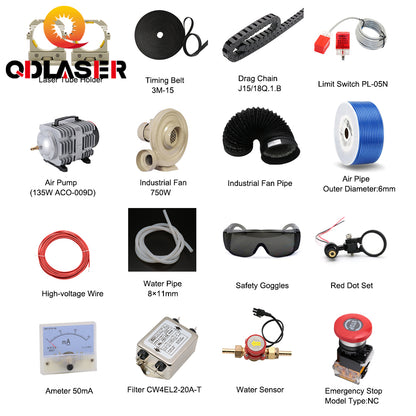 QDHWOEL Complete Accessories for 9060 RECI W4 Customized CO2 Laser Machine Laser Solution of All Parts for DIY Laser Ruida S&A
